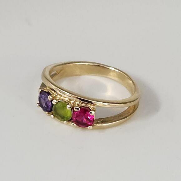 Stunning 14k Yellow Gold Colored Stones Ring Size 5.75 - Picture 12 of 12